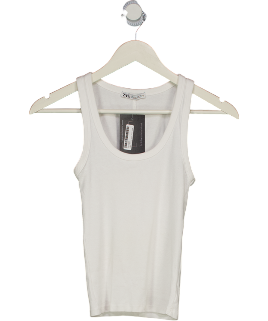 ZARA White Ribbed Strappy Topribbed Top UK S