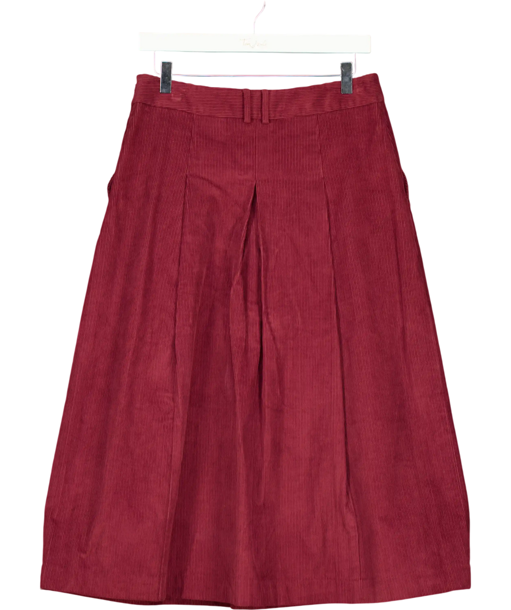 LAURA ASHLEY Burgundy Red Corduroy Pleated Midi Skirt UK 10