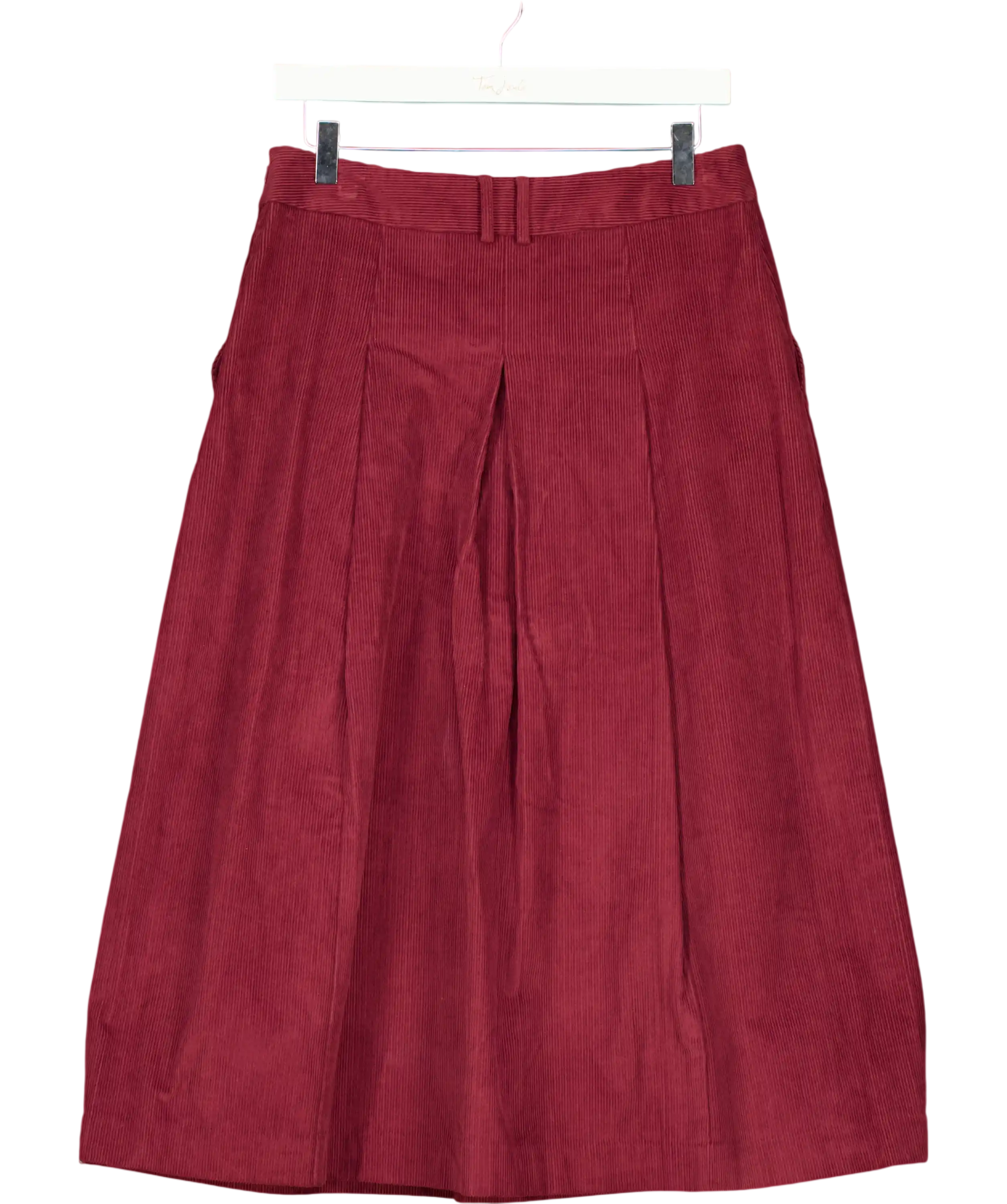 LAURA ASHLEY Burgundy Red Corduroy Pleated Midi Skirt UK 10