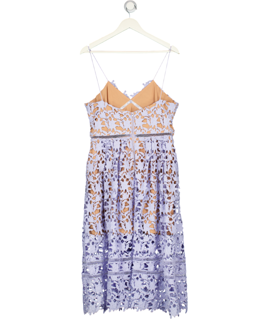 SELF PORTRAIT Lilac Blue Azaelea Floral-embroidered Woven Midi Dress UK 16