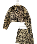 River Island Yellow & Black Cocoon Sleeve Zebra Print Leather Jacket With Mini Skirt UK S