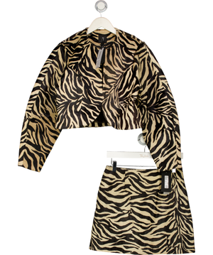 River Island 2-piece Yellow & Black Cocoon Sleeve Zebra Print Leather Jacket & Mini Skirt UK S