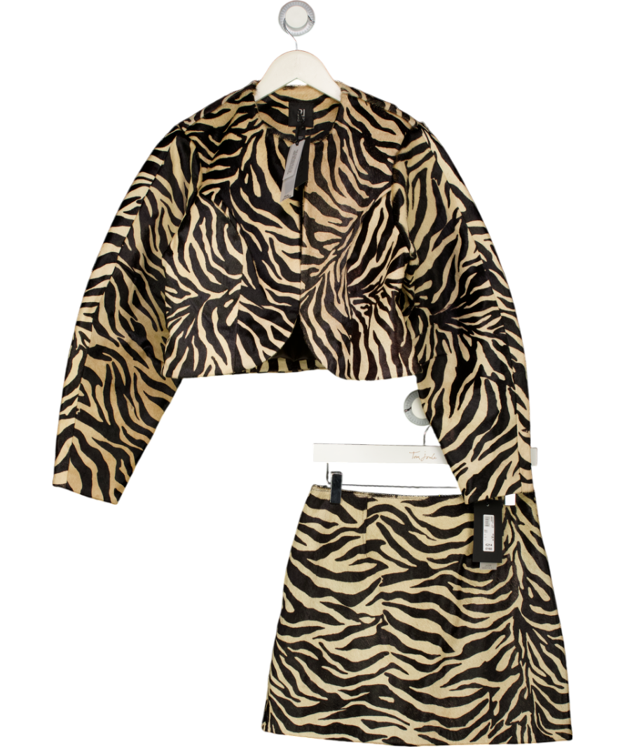 River Island Yellow & Black Cocoon Sleeve Zebra Print Leather Jacket With Mini Skirt UK S