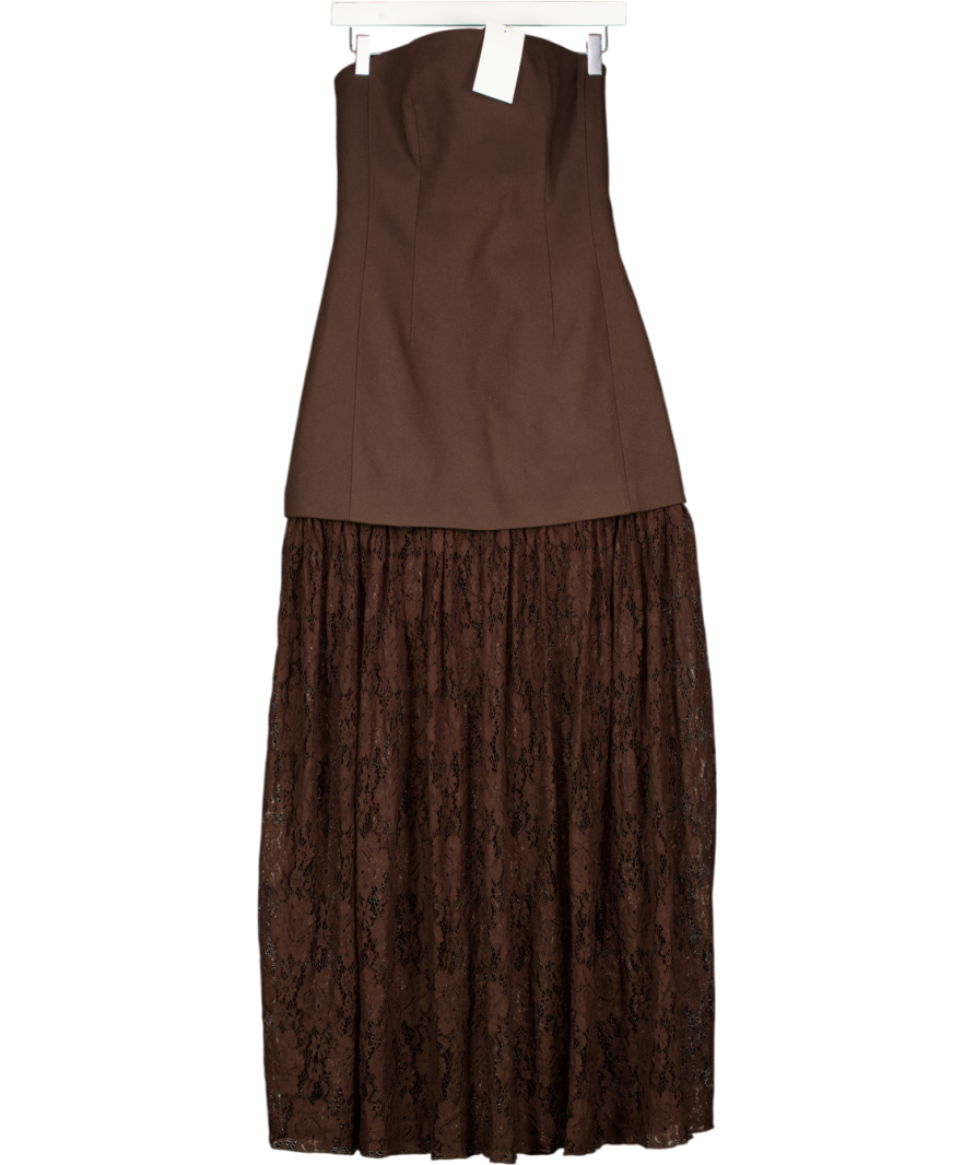 NA-KD Chocolate Brown Bandeau Sculptural Lace Skirt Dress UK 6