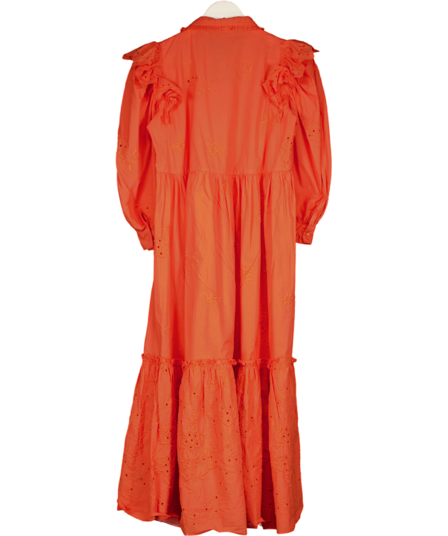 ZARA Orange Openwork Embroidered Midi Dress UK XS