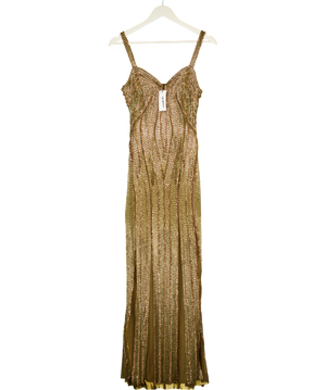 KAREN MILLEN Olive Green / Gold Beaded Maxi Dress UK 6