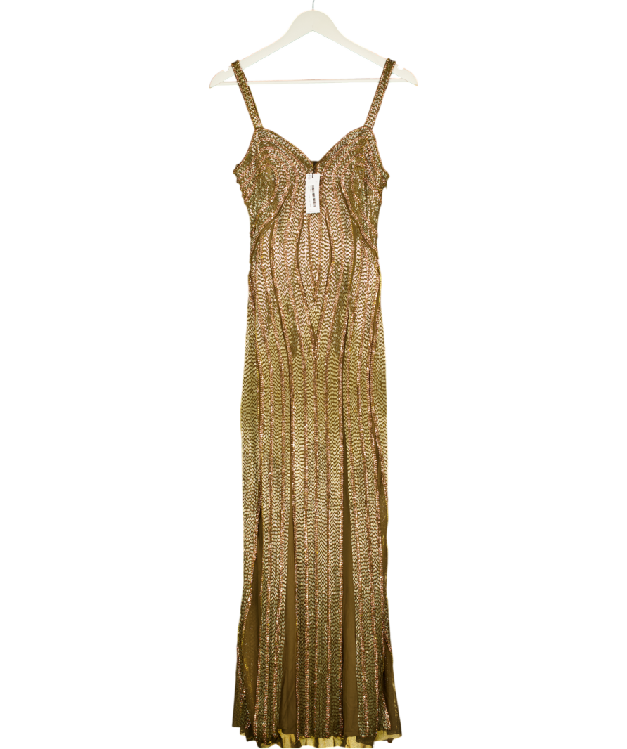 KAREN MILLEN Olive Green / Gold Beaded Maxi Dress UK 6