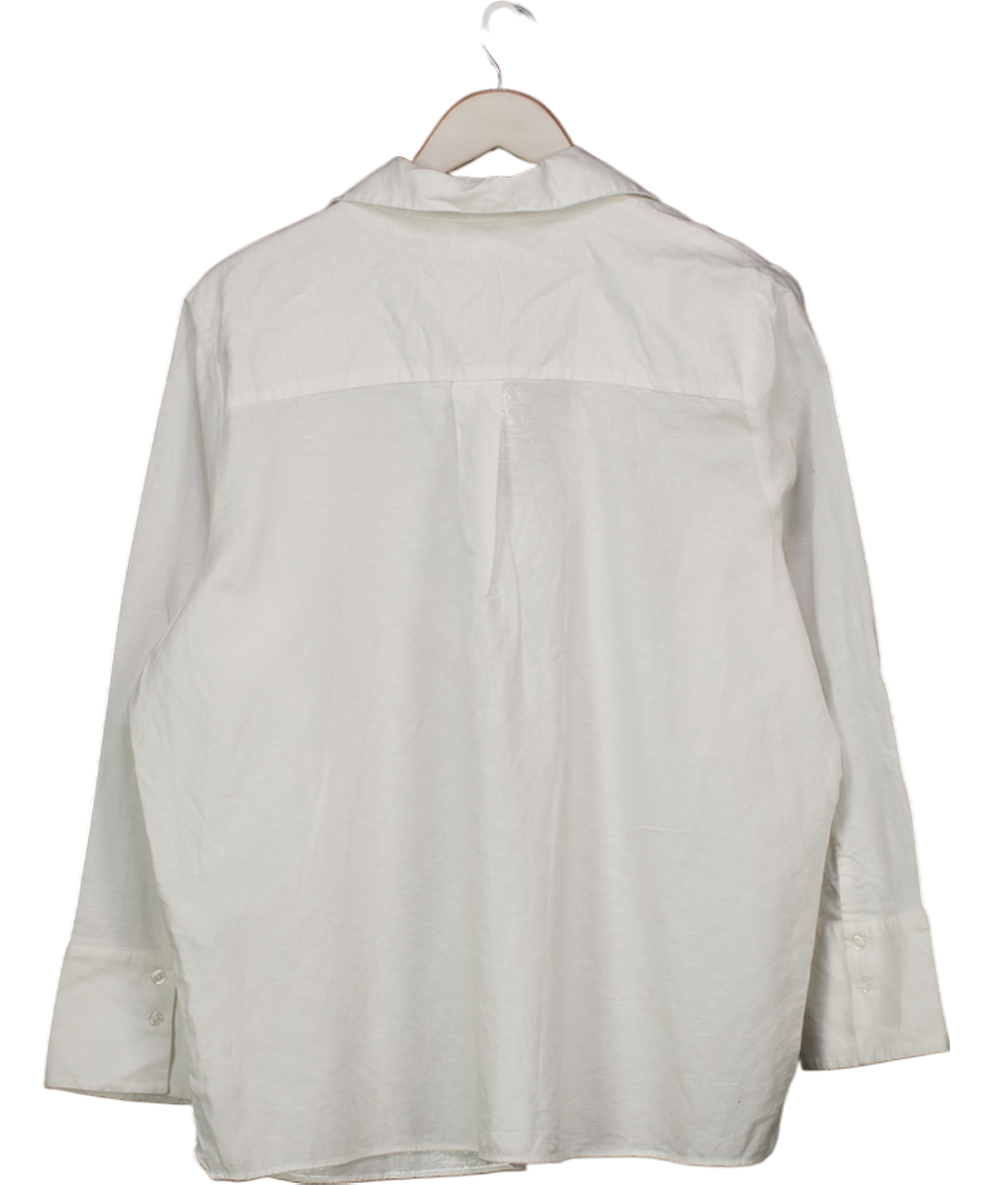 M&S White Long Sleeve Linen Blend Notch Neck Shirt UK 18
