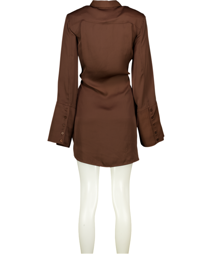 ROTATE Chocolate Brown Satin Tie Shirt Dress UK 6