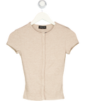 WHITE FOX Beige Ribbed Button Through Top UK XS