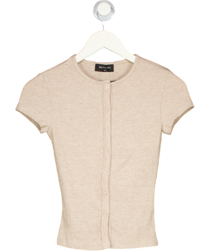 WHITE FOX Beige Ribbed Button Through Top UK XS