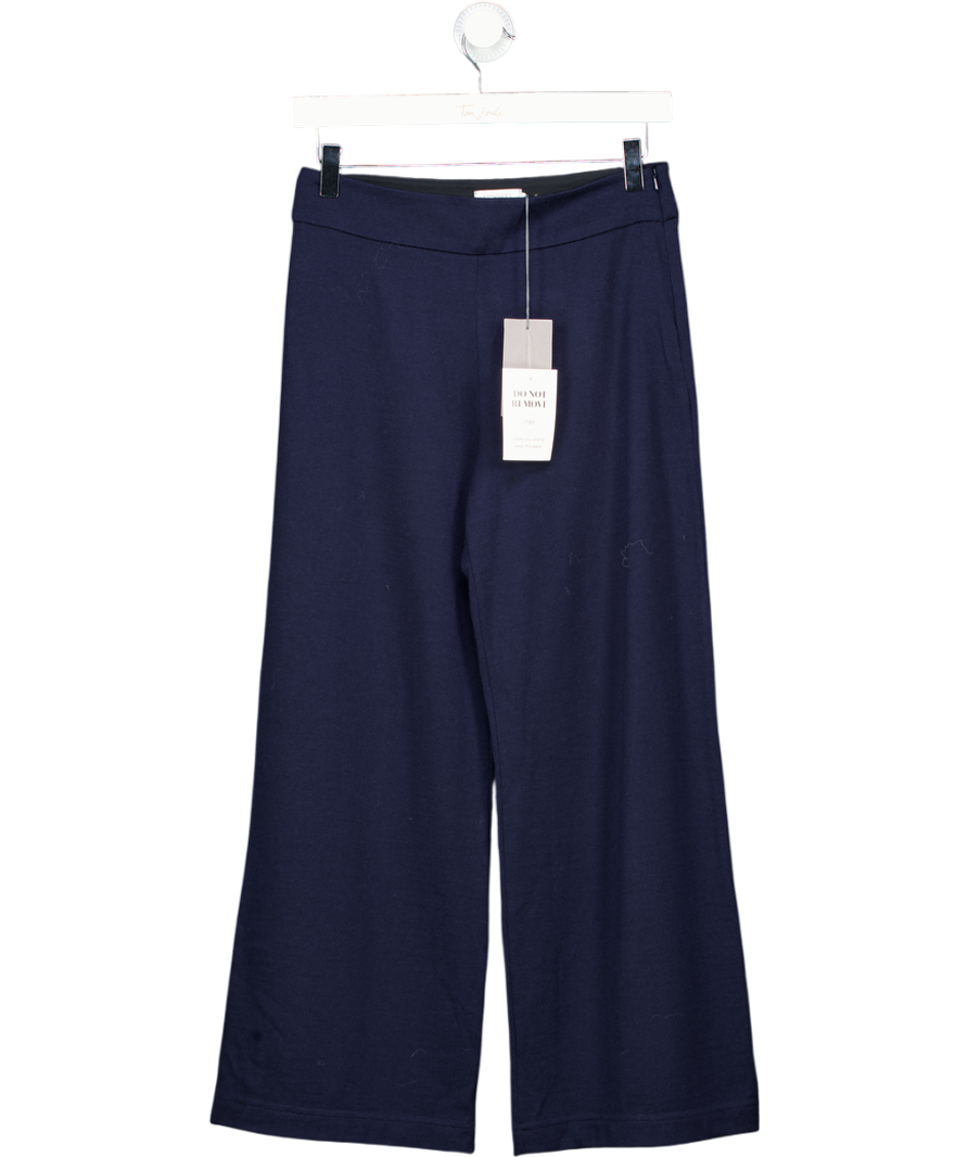 SUNSPEL Luxury Navy Blue Fine Knit Merino Wool Straight Leg Lounge Trousers UK XS