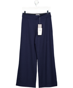 SUNSPEL Luxury Navy Blue Fine Knit Merino Wool Straight Leg Lounge Trousers UK XS