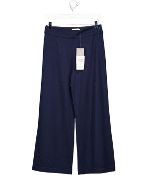 SUNSPEL Luxury Navy Blue Fine Knit Merino Wool Straight Leg Lounge Trousers UK XS