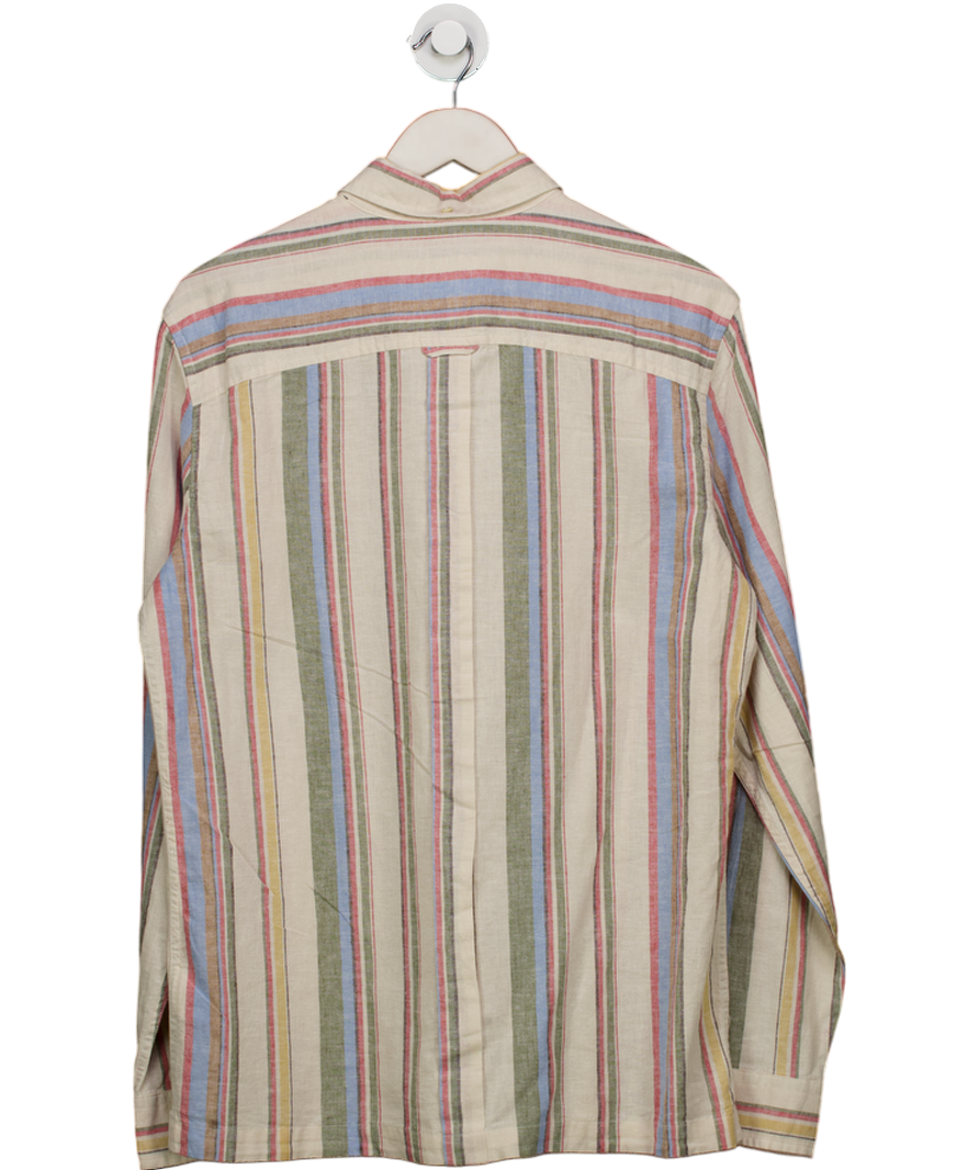 Ben Sherman Beige Long Sleeve Stripe Linen Blend Shirt In Fog UK M