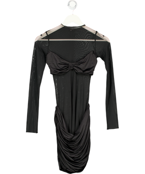Oh Polly Black Sheer Panelled Long Sleeve Mini Dress UK 8