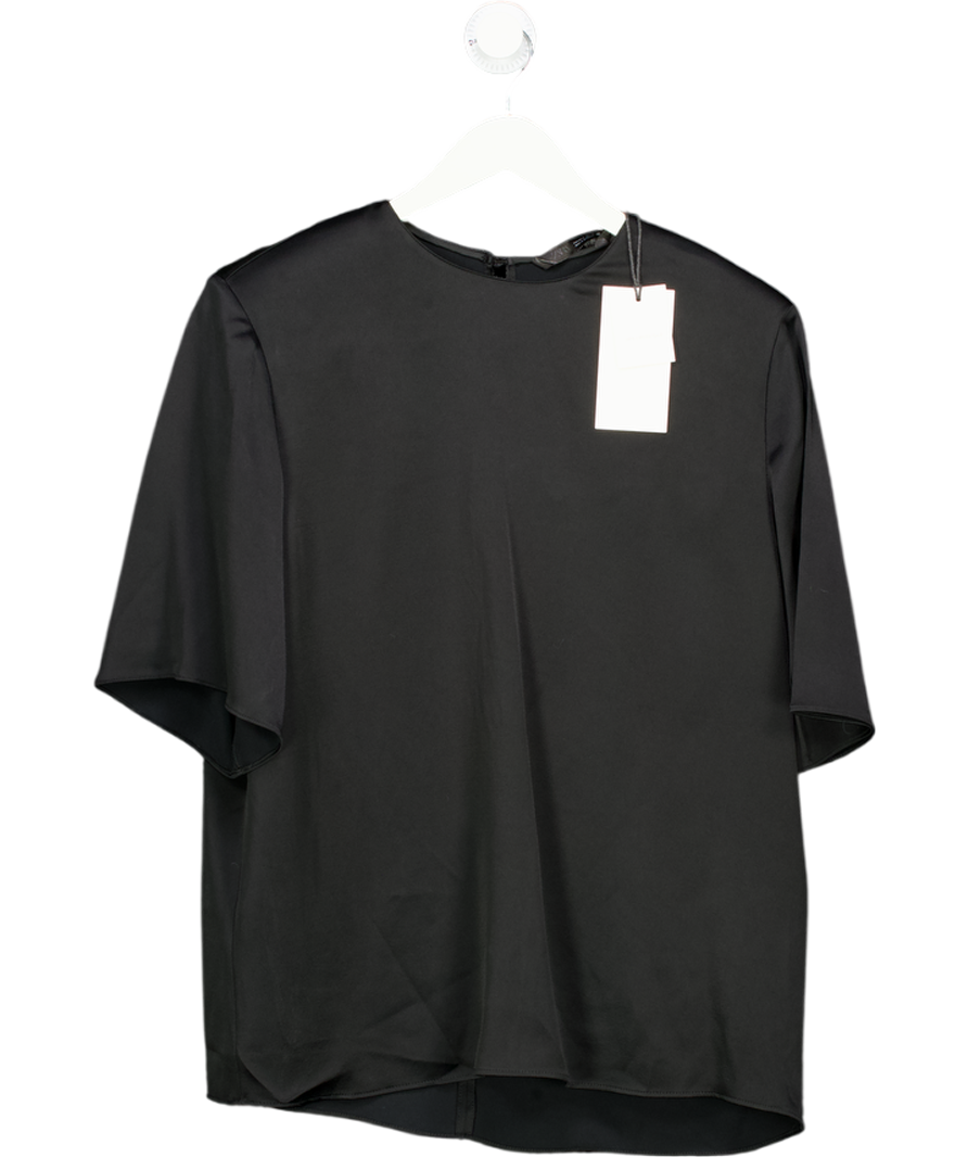 ZARA Black Zw Collection Satin Top With Shoulder Pads UK S