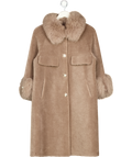 SANTINNI Taupe Beige Wool Shearling And Fox Fur Coat UK XS/S
