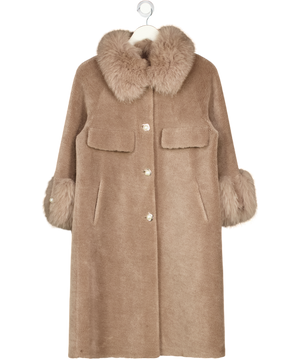 SANTINNI Taupe Beige Wool Shearling And Fox Fur Coat UK XS/S