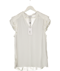 REISS White Bella Ruffle Sleeve V-neck Top UK 16