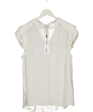 REISS White Bella Ruffle Sleeve V-neck Top UK 16
