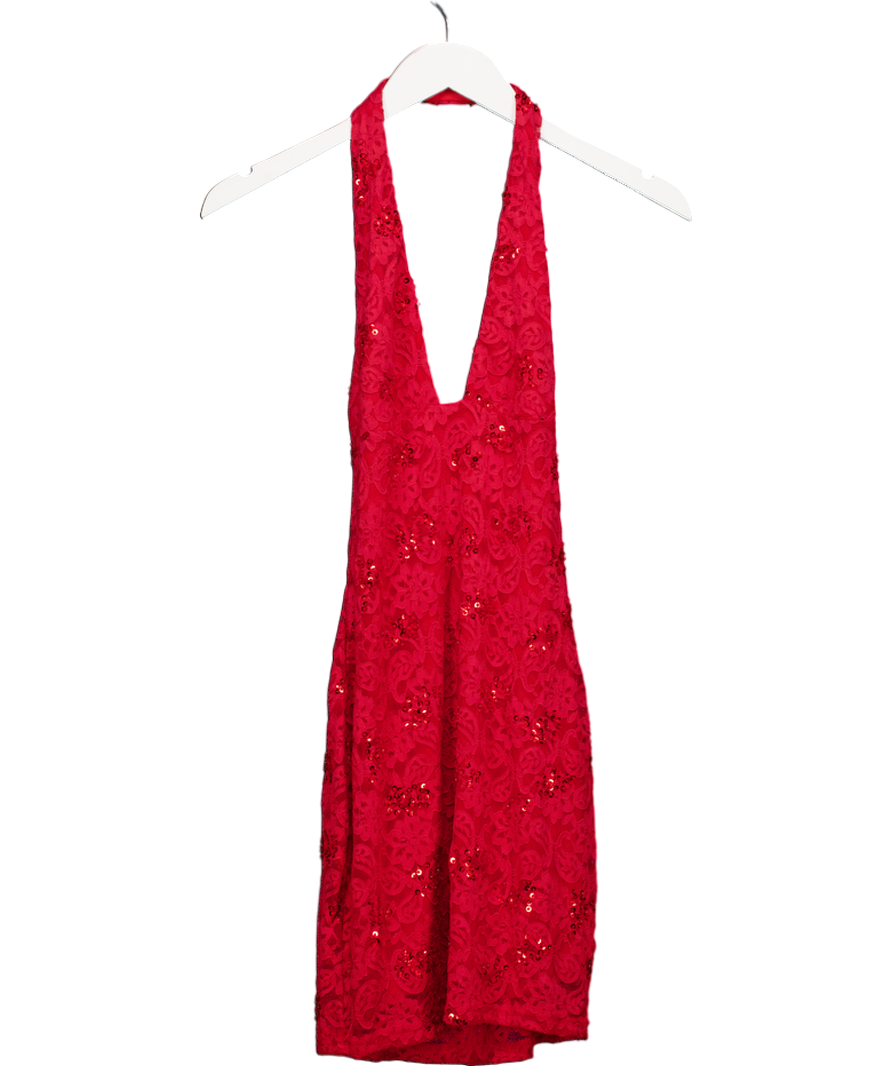 White Fox Red Disco Damage Lace Mini Dress UK S