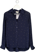 L'AGENCE Navy Blue 100% Silk Star Print Shirt UK XS