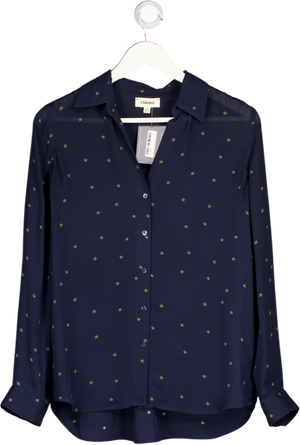 L'AGENCE Navy Blue 100% Silk Star Print Shirt UK XS