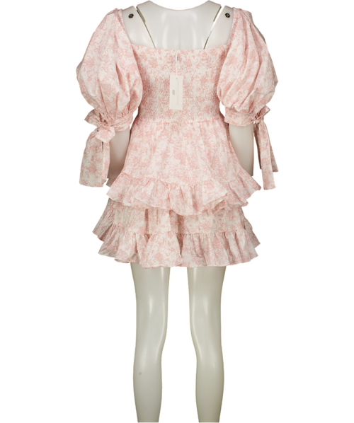 CAROLINE CONSTAS Pink Toile De Jouy Puff Sleeve Mini Dress UK XS