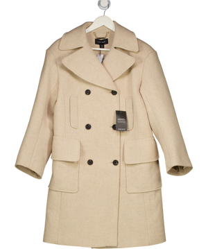 KAREN MILLEN Beige Wool Blend Patch Pocket Tailored Midi Coat UK 10