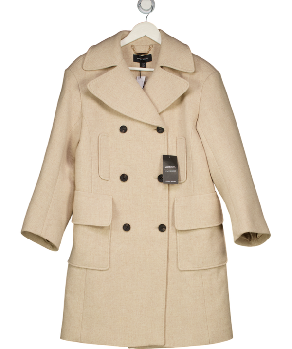 KAREN MILLEN Beige Wool Blend Patch Pocket Tailored Midi Coat UK 10
