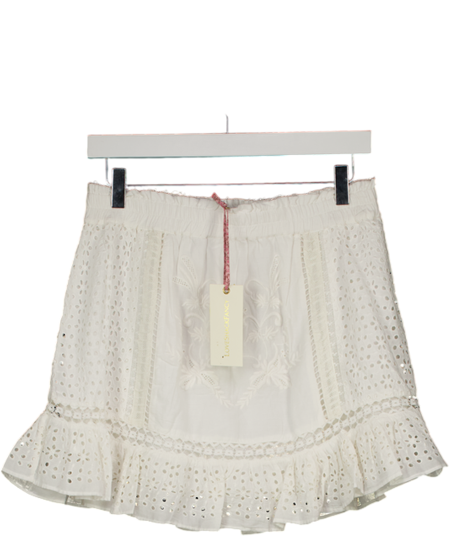 LOVESHACKFANCY Antique White Broderie Embroidered Baydar Mini Skirt UK L