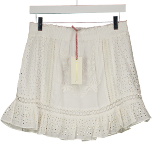 LOVESHACKFANCY Antique White Broderie Embroidered Baydar Mini Skirt UK L
