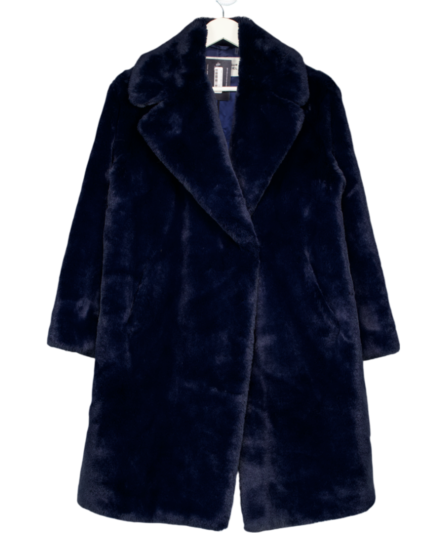 Apparis X Mansur Gavriel Navy Blue Faux Fur Coat UK XS