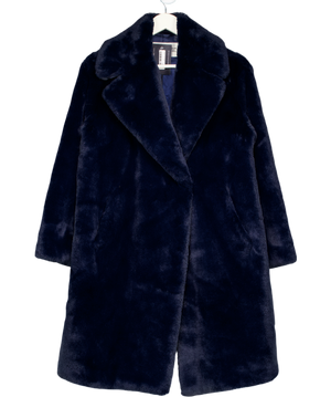 Apparis X Mansur Gavriel Navy Blue Faux Fur Coat UK XS