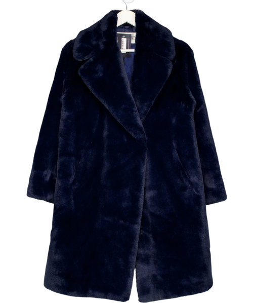 Apparis X Mansur Gavriel Navy Blue Faux Fur Coat UK XS
