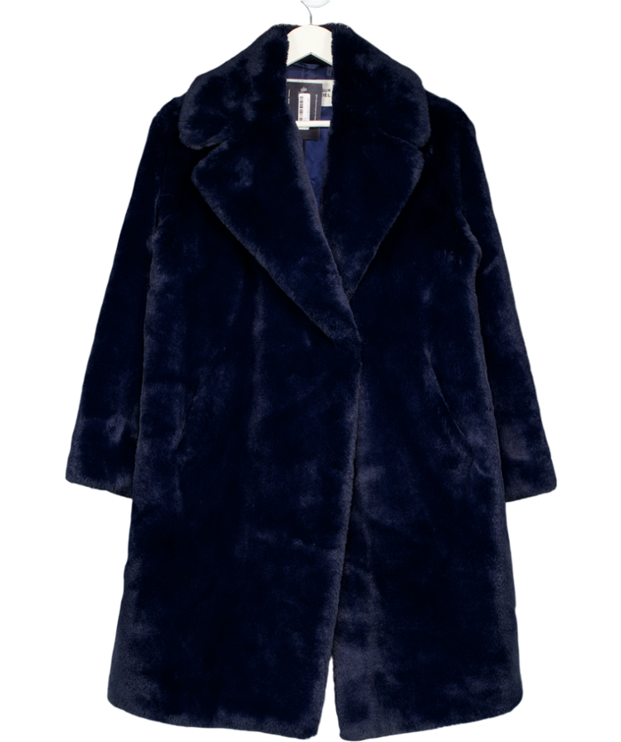 Apparis X Mansur Gavriel Navy Blue Faux Fur Coat UK XS