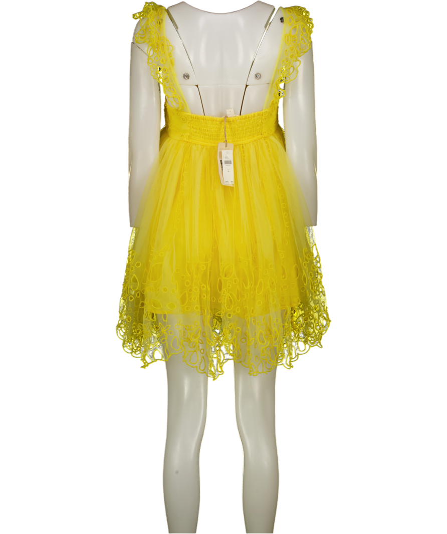 ANTHROPOLOGIE Yellow Let Me Be Eyelet Tulle Mini Dress UK M