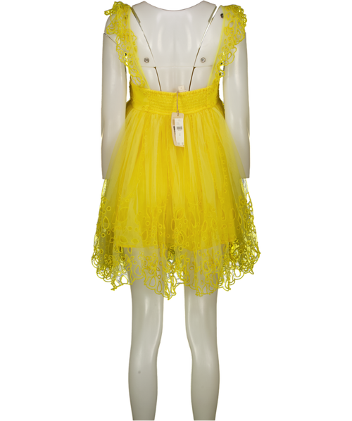 ANTHROPOLOGIE Yellow Let Me Be Eyelet Tulle Mini Dress UK M