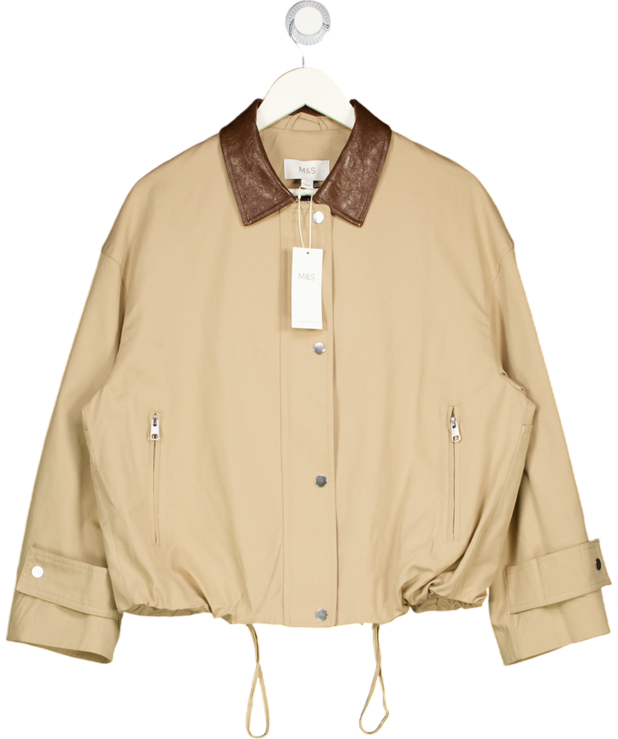 M&S Cotton Rich Bomber Jacket - Light Caramel Beige UK S