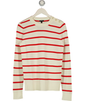 TALBOTS Cream / Red Button Detail Striped Crewneck Jumper UK S