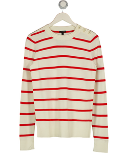 TALBOTS Cream / Red Button Detail Striped Crewneck Jumper UK S
