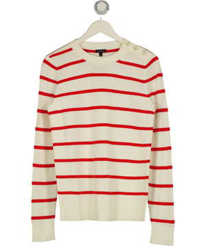 TALBOTS Cream / Red Button Detail Striped Crewneck Jumper UK S