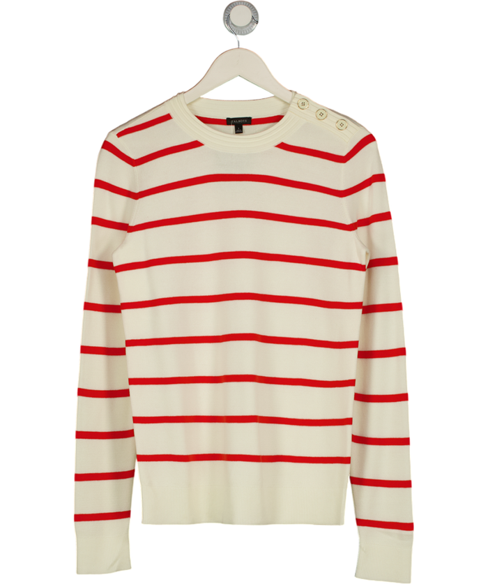 TALBOTS Cream / Red Button Detail Striped Crewneck Jumper UK S