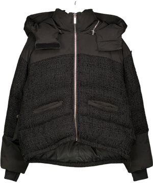 MANIERE DE VOIR Black Boucle Panel Puffer Coat With Detachable Hood UK S