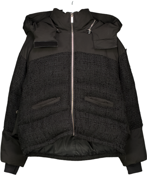 MANIERE DE VOIR Black Boucle Panel Puffer Coat With Detachable Hood UK S