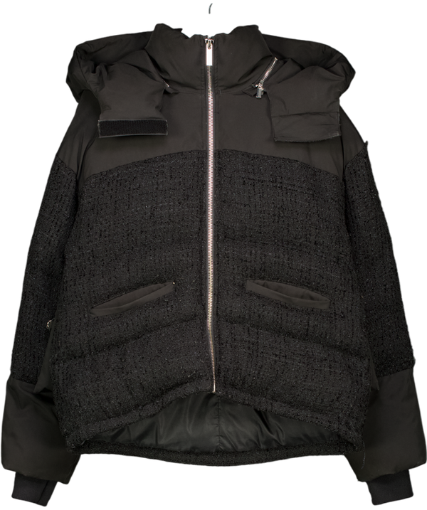 MANIERE DE VOIR Black Boucle Panel Puffer Coat With Detachable Hood UK S