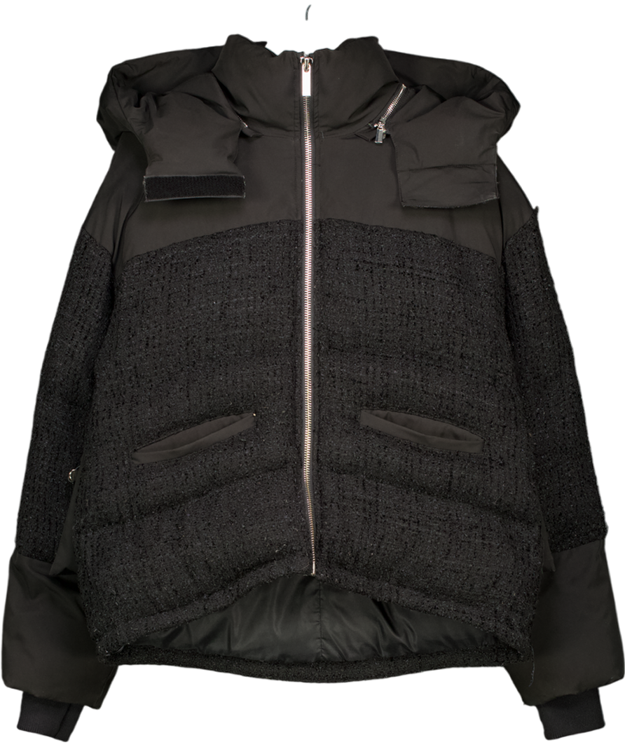 MANIERE DE VOIR Black Boucle Panel Puffer Coat With Detachable Hood UK S