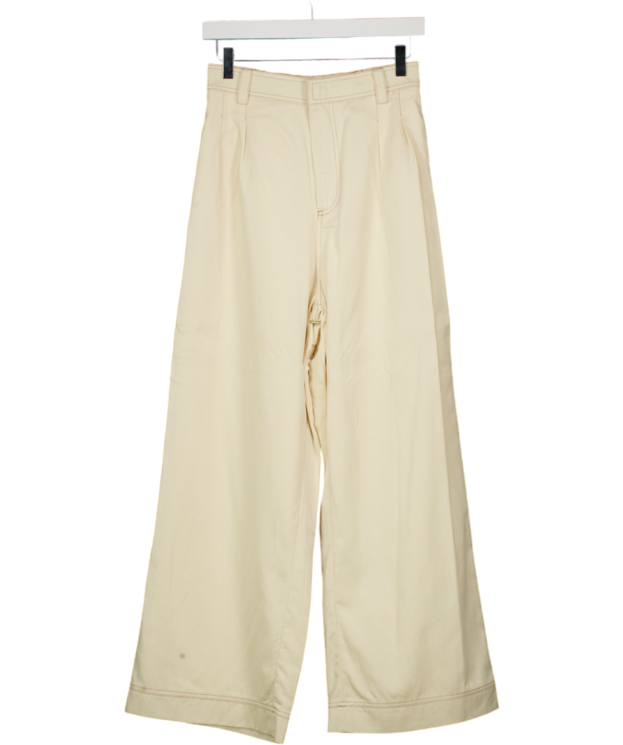 SANCIA Cream Contrast Stitch Wide Leg Trousers UK S