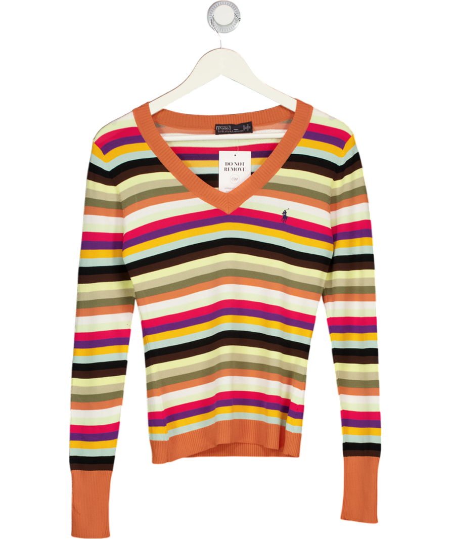 Polo Ralph Lauren Multicoloured Striped V-neck Knitted Jumper UK M